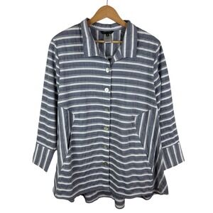John Mark Striped Button Down Tunic Top Size XL Coastal Lagenlook Cottage Artsy